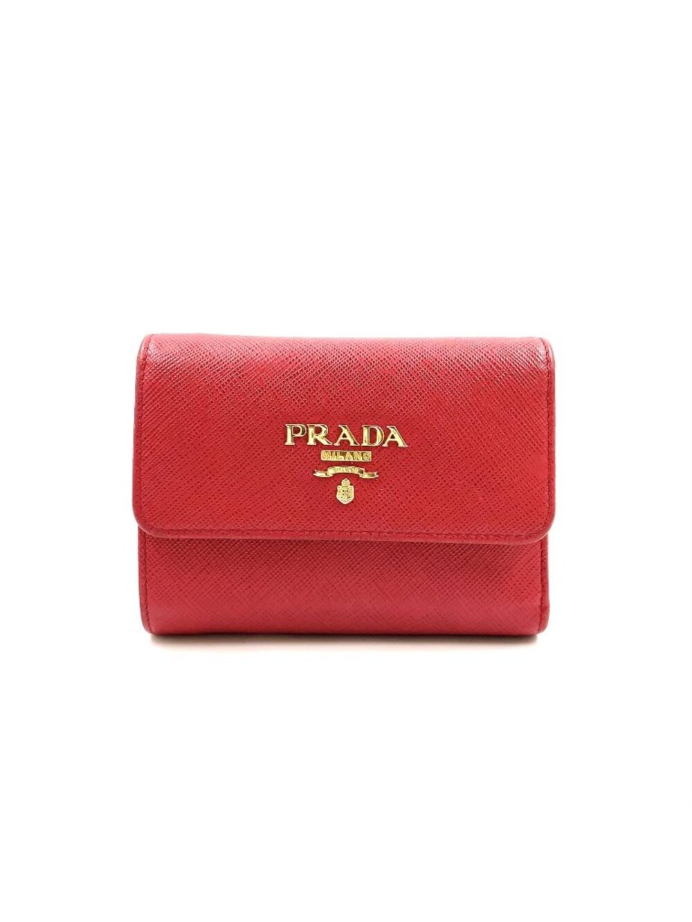 Prada Saffiano Metal Logo Leather Red Bifold Wallet Gold